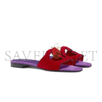 GUCCI INTERLOCKING G CUT SLIDE SANDAL RED PURPLE SUEDE 694451